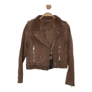 NEW BLANK NYC WOMEN'S BROWN LEATHER LONG SLEEVE ZIPPED MOTO JACKET SIZE S